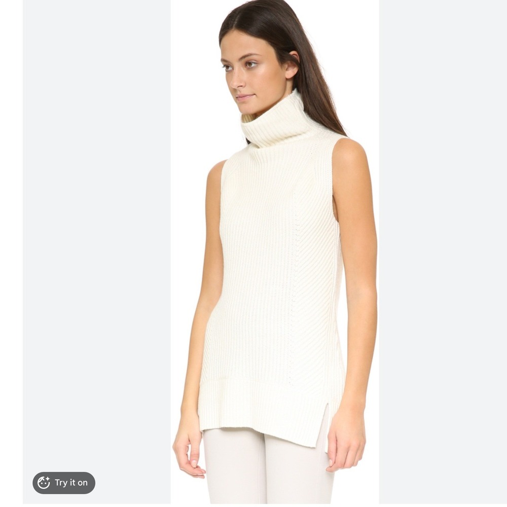 Vince Womens Cashmere Blend Ribbed Turtleneck Sweater Vest M Off White Coastal